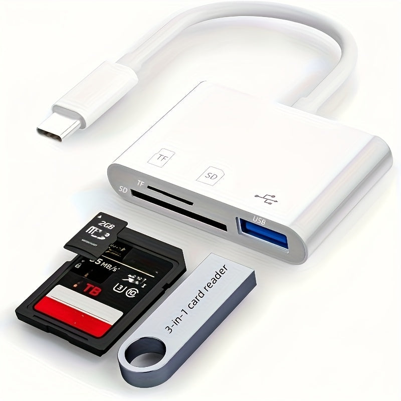 3-in-1 USB-C SD Card Reader with Dual Slots & USB-C Port